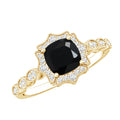 Black Onyx Vintage Looking Engagement Ring with Lab Diamond Halo