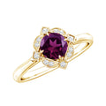 Vintage Engagement Ring – Rhodolite Garnet Diamond Halo Floral Halo Design