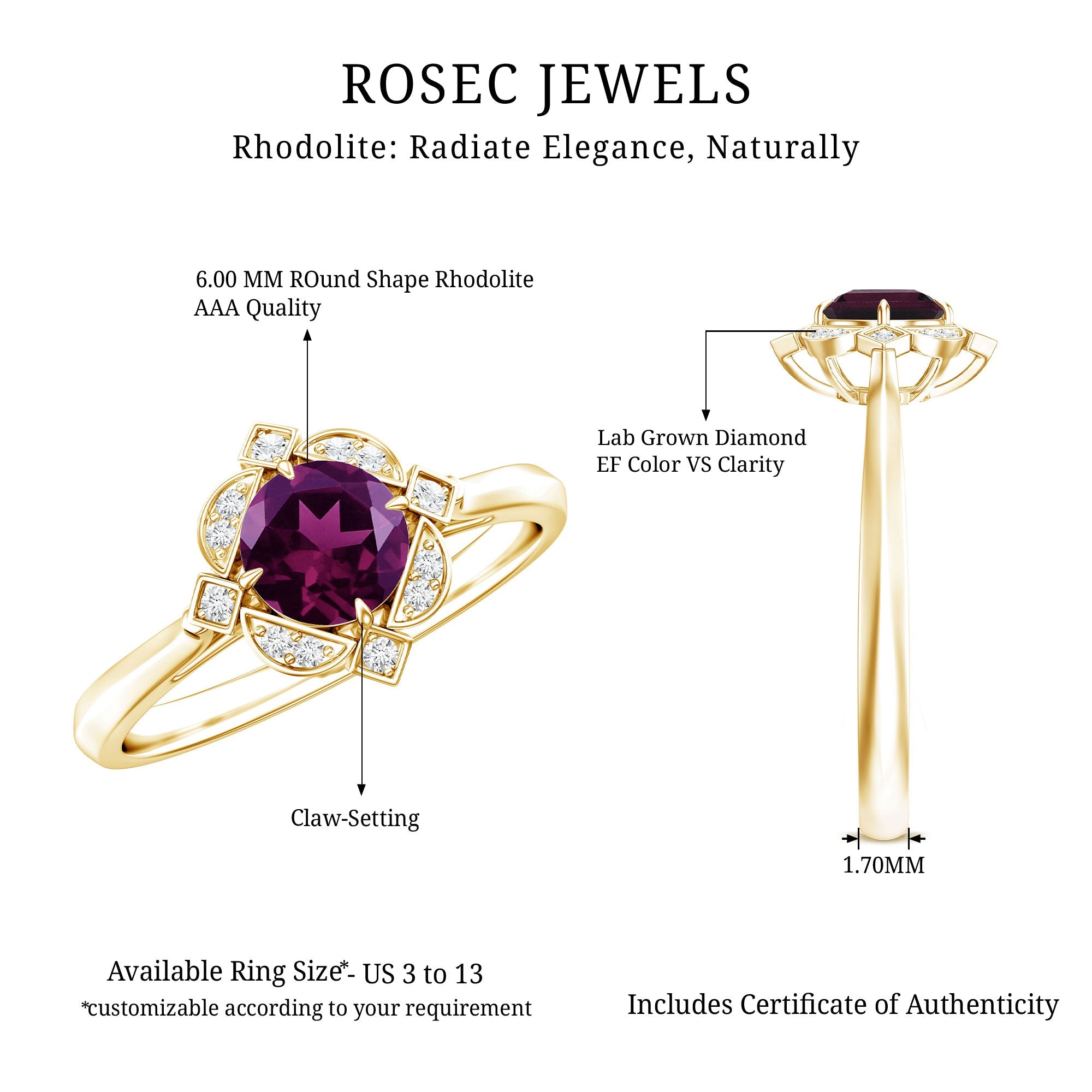 Vintage Engagement Ring – Rhodolite Garnet Diamond Halo Floral Halo Design