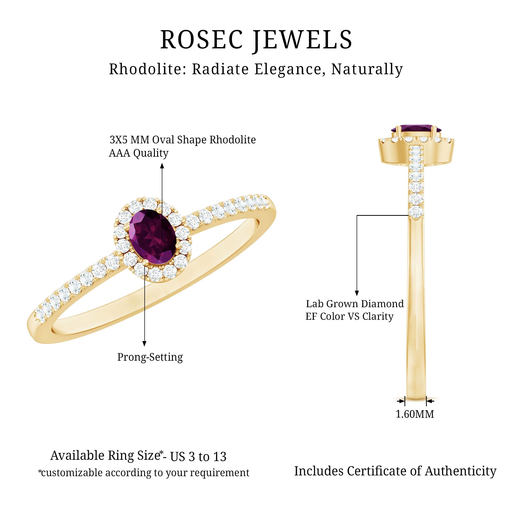 Rhodolite Garnet Promise Ring – Oval Garnet Ring with Diamond Halo | 14k Yellow Gold