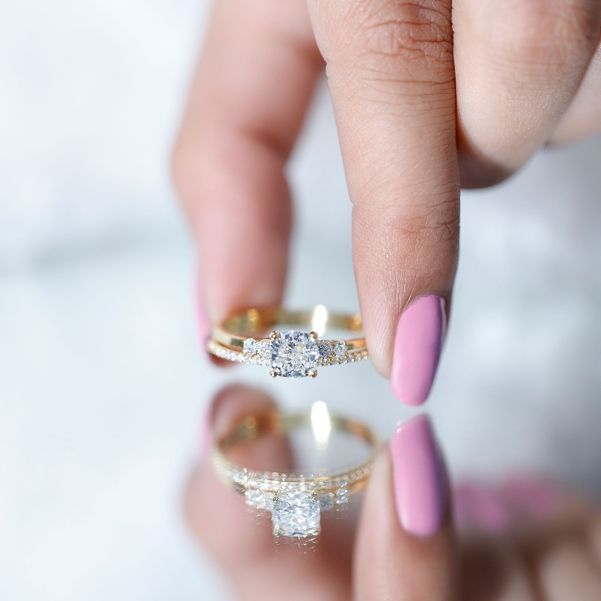 1.7 Carat Lab Grown Diamond Cushion Engagement Ring with Wedding band