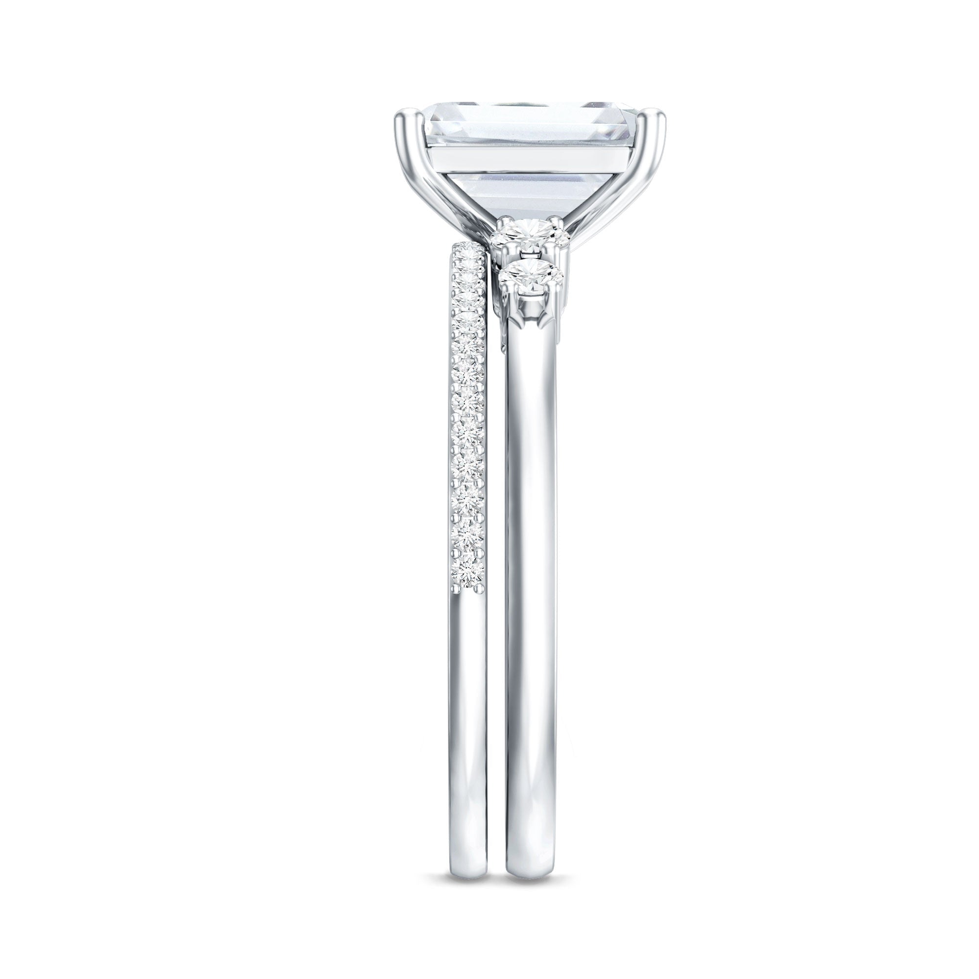 Certified Lab Grown Diamond 1.8 Carat Emerald Cut Engagement Ring with Band