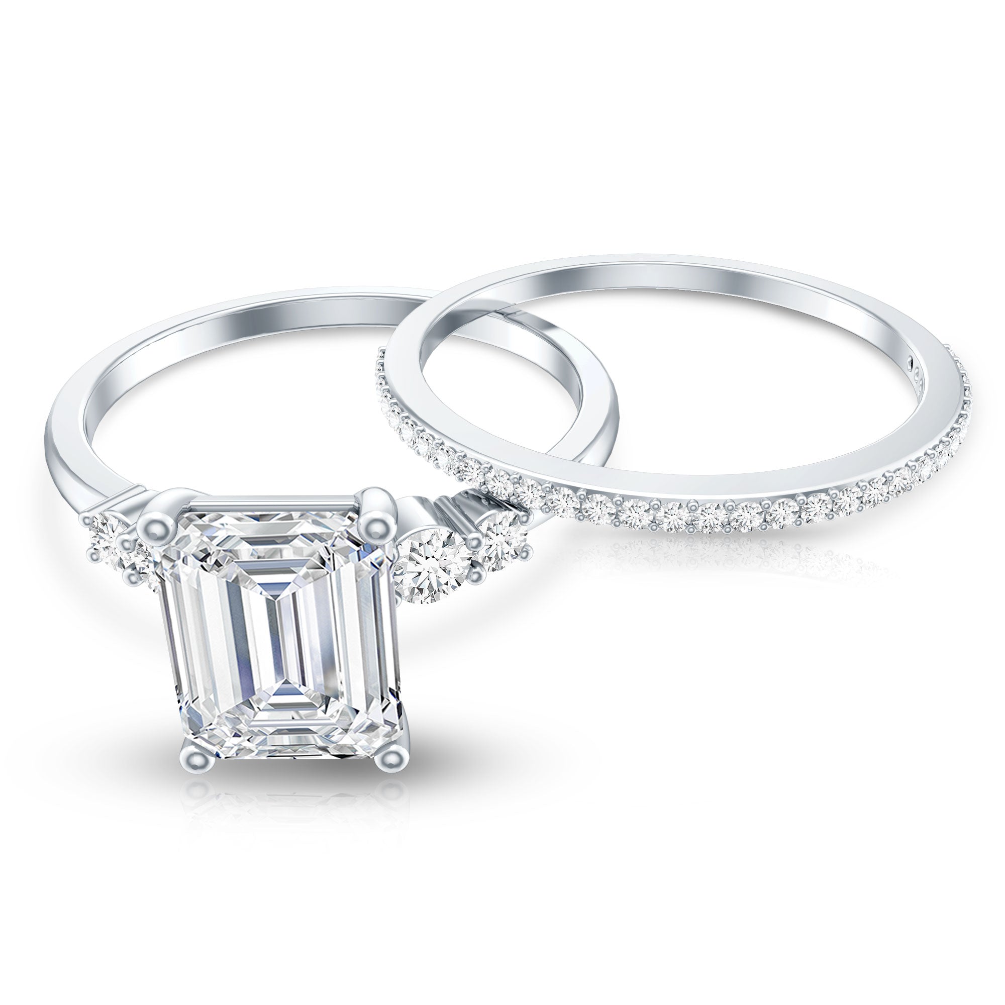 Certified Lab Grown Diamond 1.8 Carat Emerald Cut Engagement Ring with Band