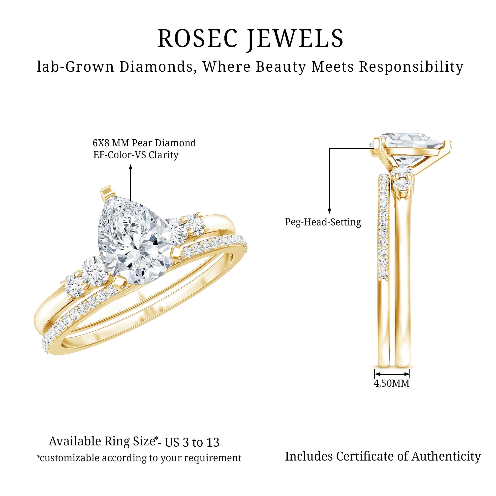 1.3 Carat Certified Lab Grown Diamond Teardrop Bridal Ring Set