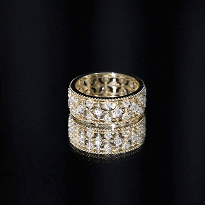 Moissanite Wedding Band – Vintage Wide Band Ring With Prong Setting Sparkle