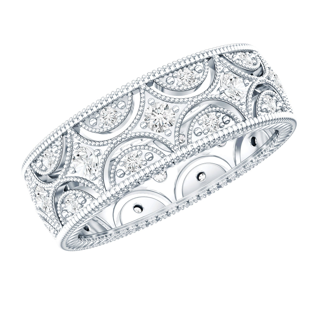 Moissanite Wedding Band – Vintage Wide Band Ring With Prong Setting Sparkle