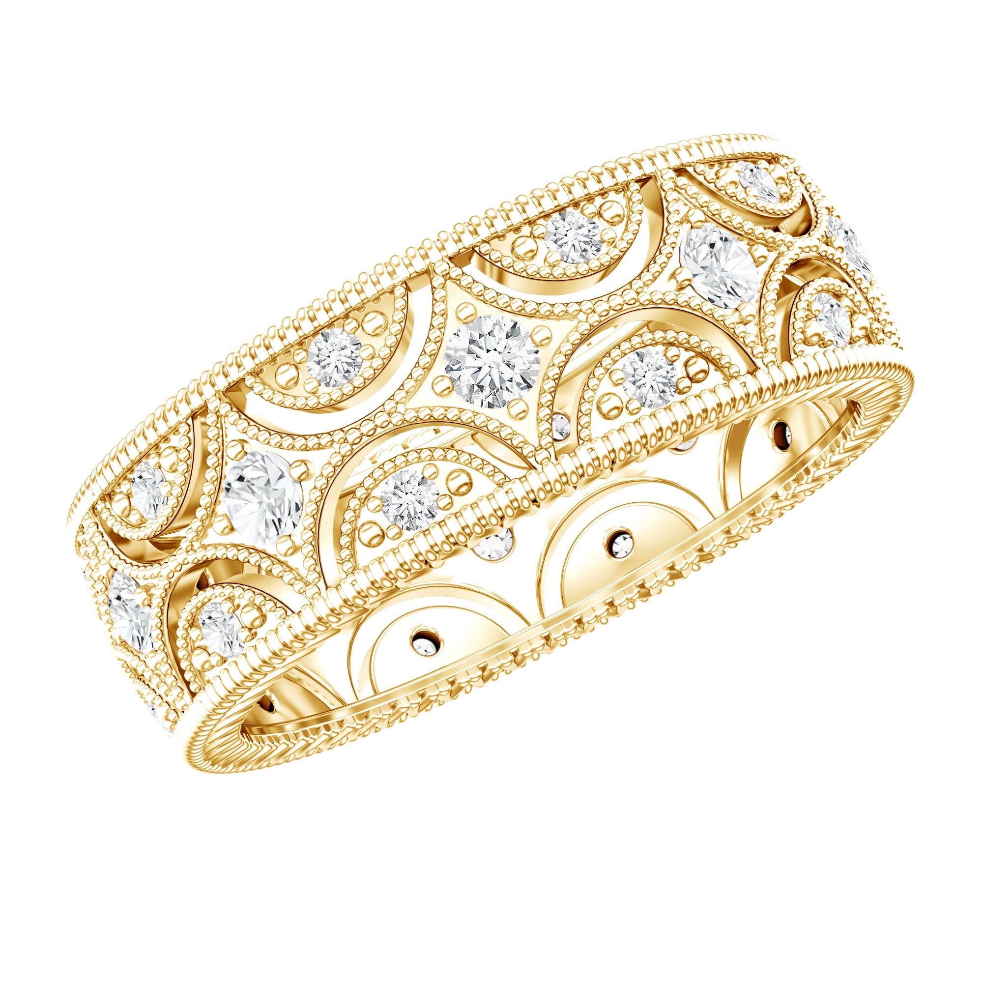 Moissanite Wedding Band – Vintage Wide Band Ring With Prong Setting Sparkle