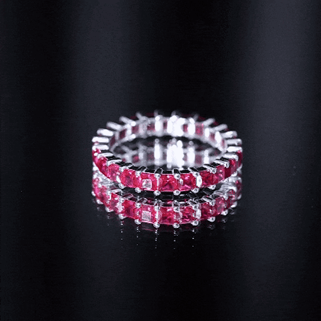 Lab Grown Ruby Ring – Princess Cut Ruby Eternity Wedding Band for Women