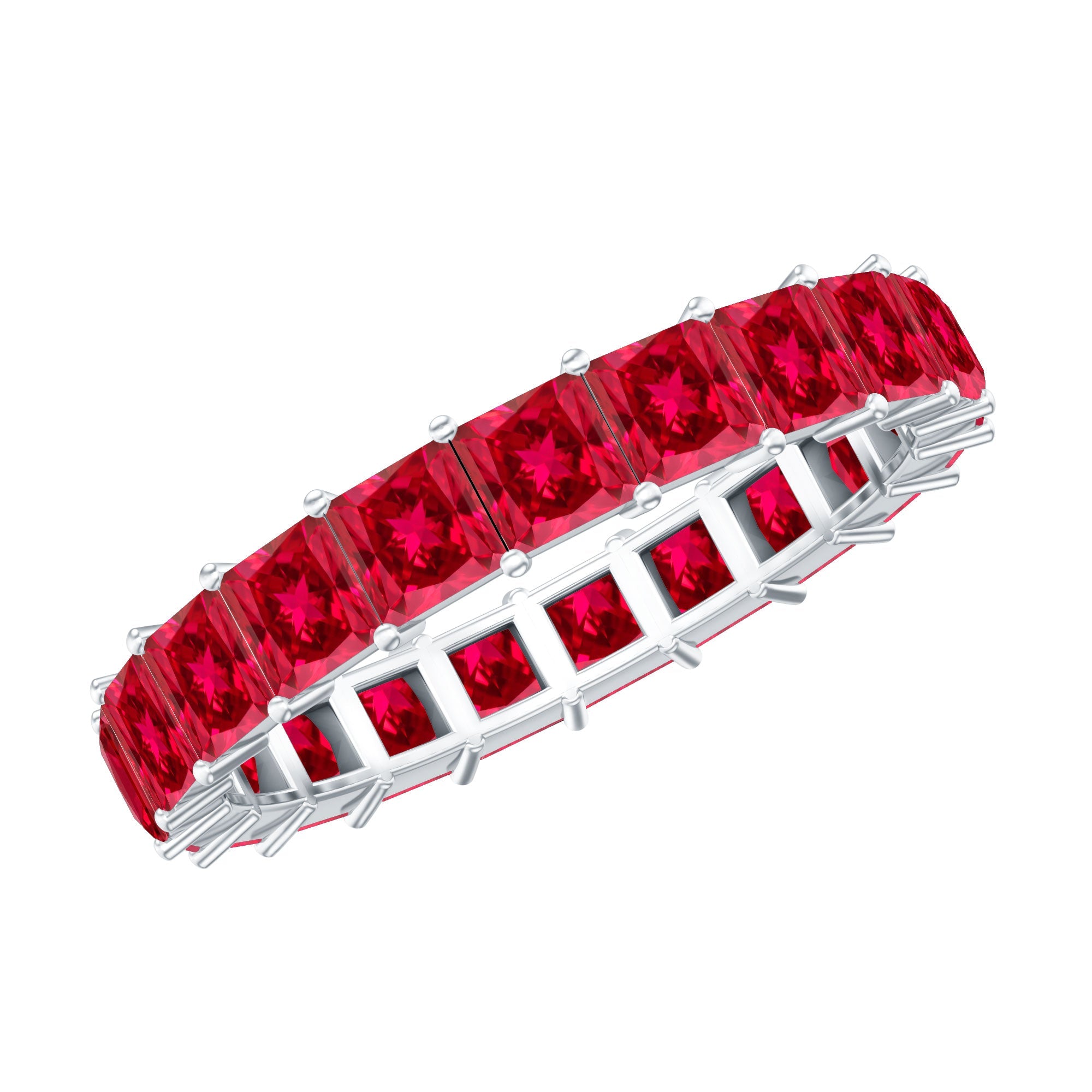Lab Grown Ruby Ring – Princess Cut Ruby Eternity Wedding Band for Women