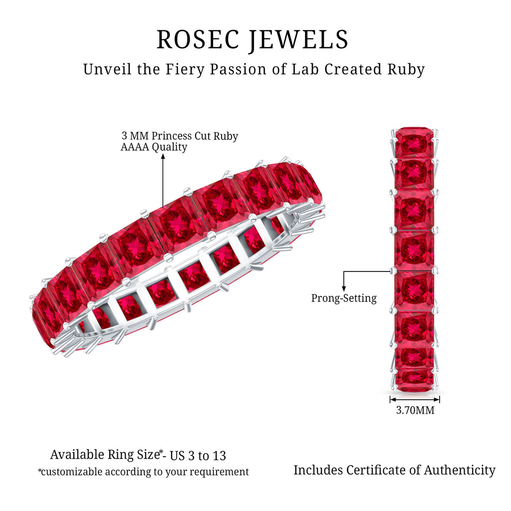 Lab Grown Ruby Ring – Princess Cut Ruby Eternity Wedding Band for Women