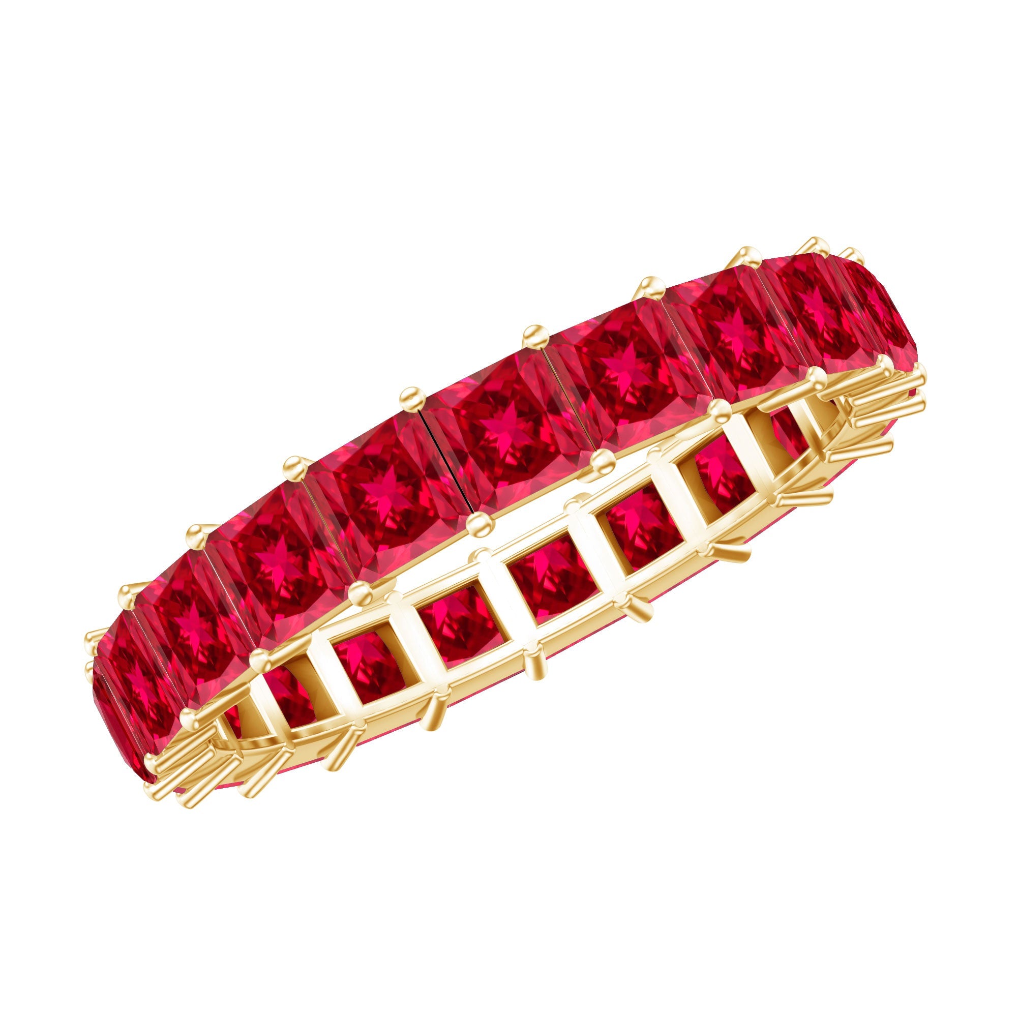 Lab Grown Ruby Ring – Princess Cut Ruby Eternity Wedding Band for Women