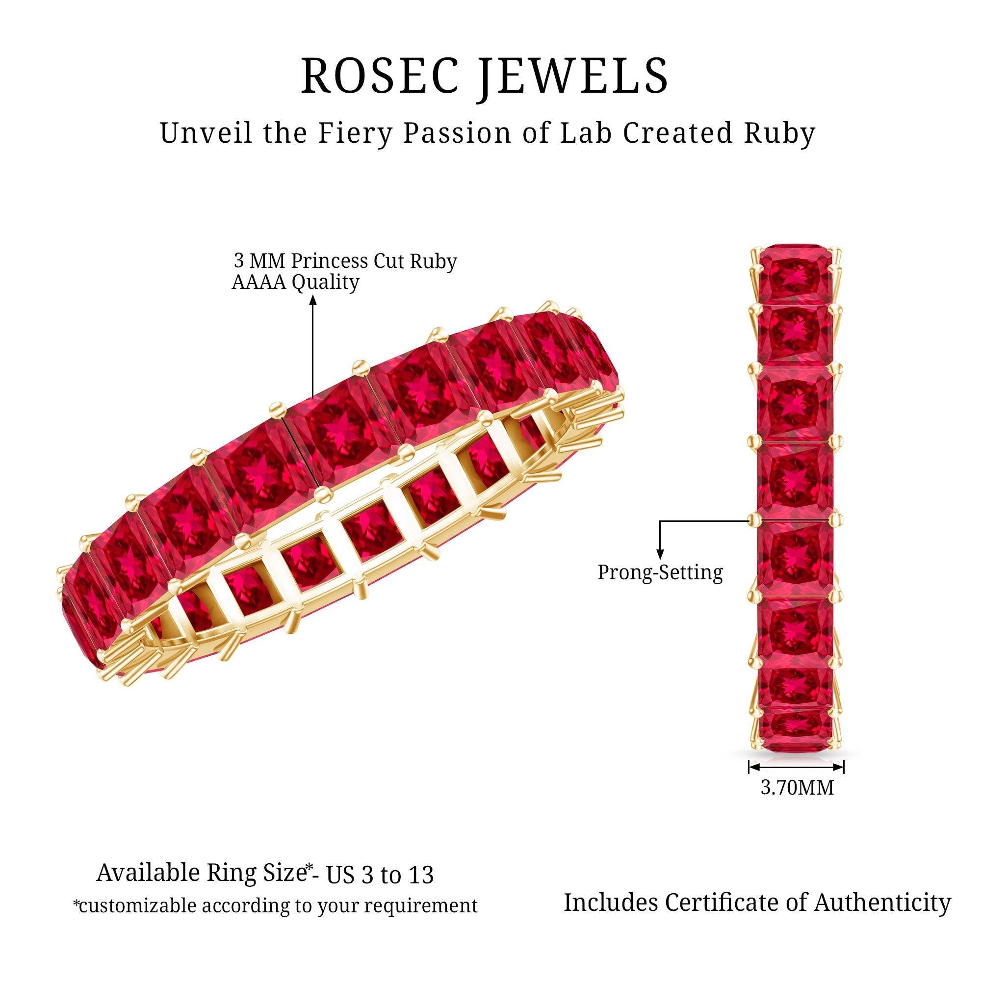 Lab Grown Ruby Ring – Princess Cut Ruby Eternity Wedding Band for Women