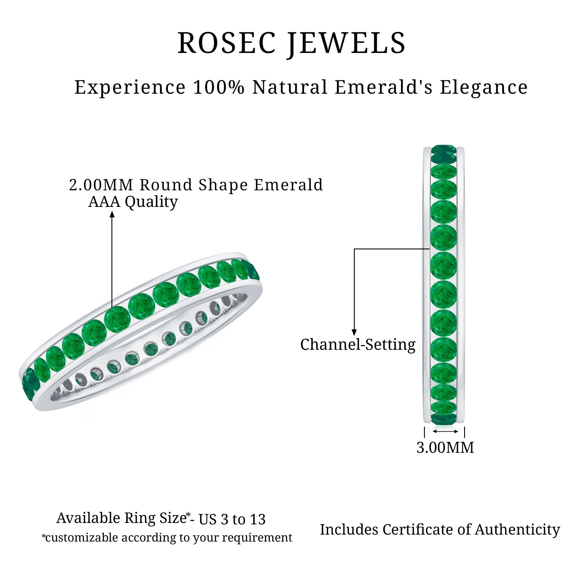 Emerald Eternity Ring – Channel Set Full Eternity Band with AAA Quality Emeralds