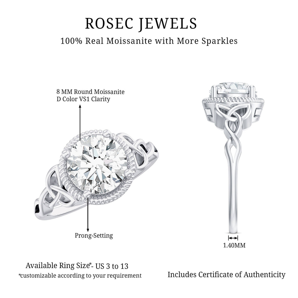 Moissanite Engagement Ring - Brilliant Cut Center Stone with Rope Frame Detailing