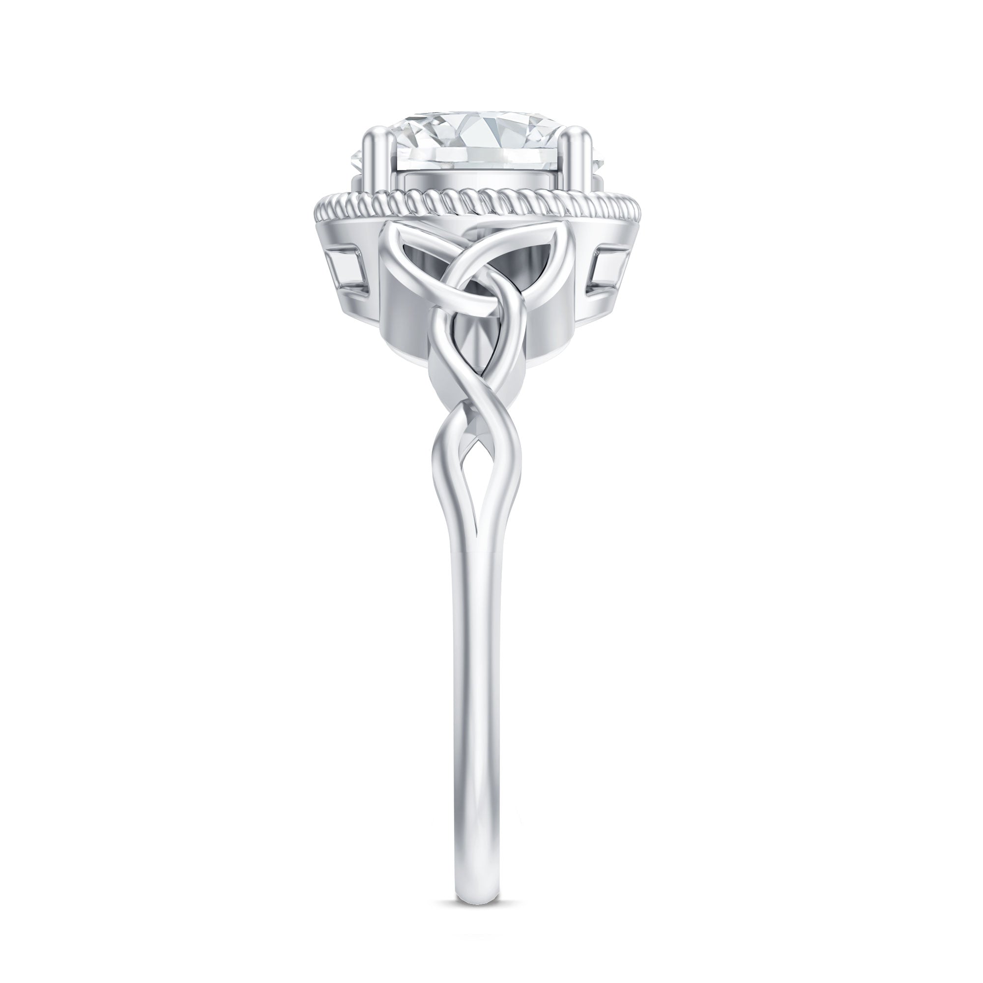 Moissanite Engagement Ring - Brilliant Cut Center Stone with Rope Frame Detailing