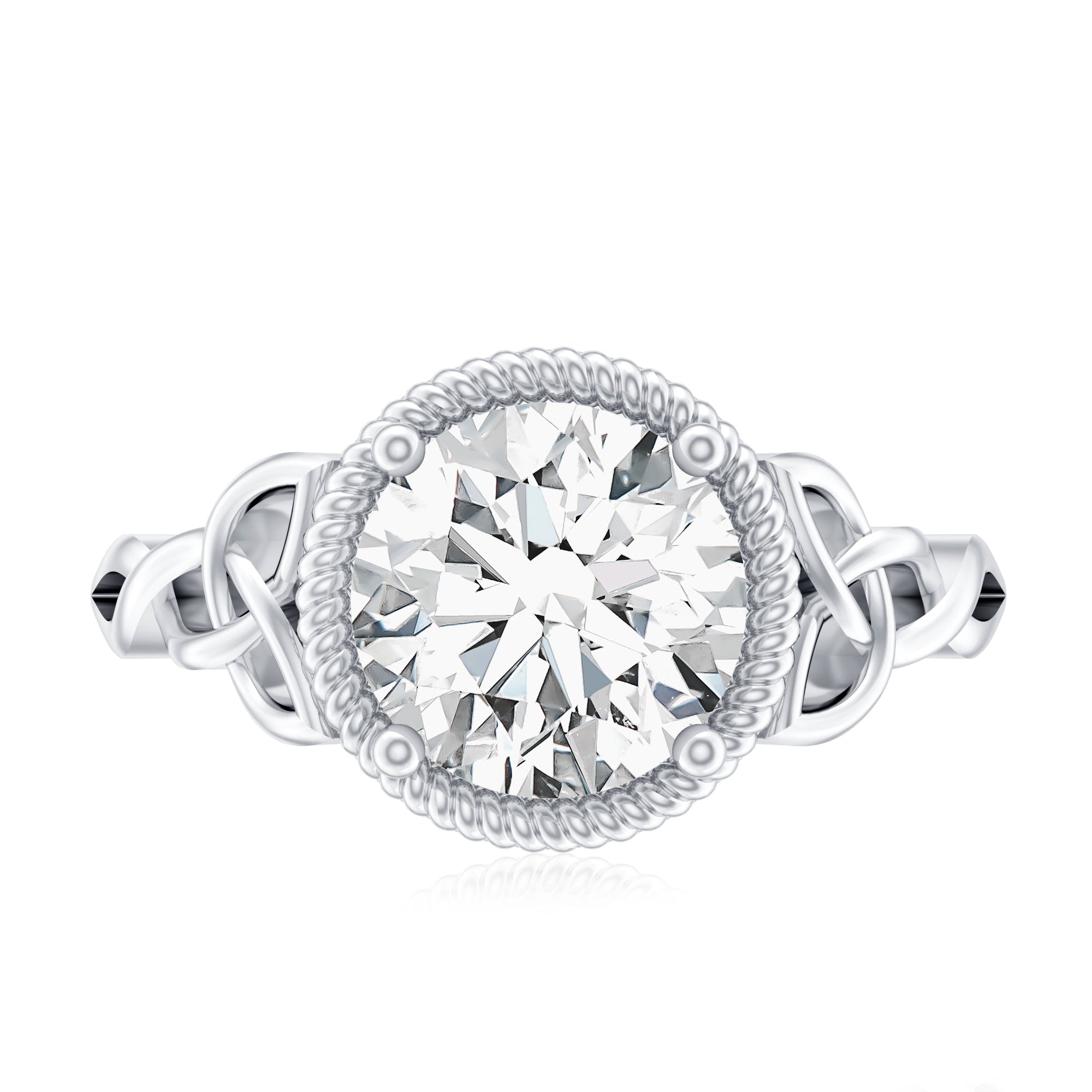 Moissanite Engagement Ring - Brilliant Cut Center Stone with Rope Frame Detailing