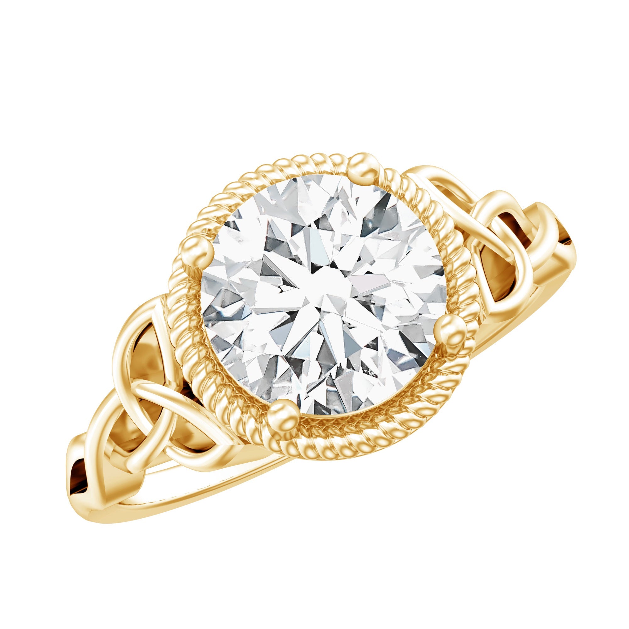 Moissanite Engagement Ring - Brilliant Cut Center Stone with Rope Frame Detailing