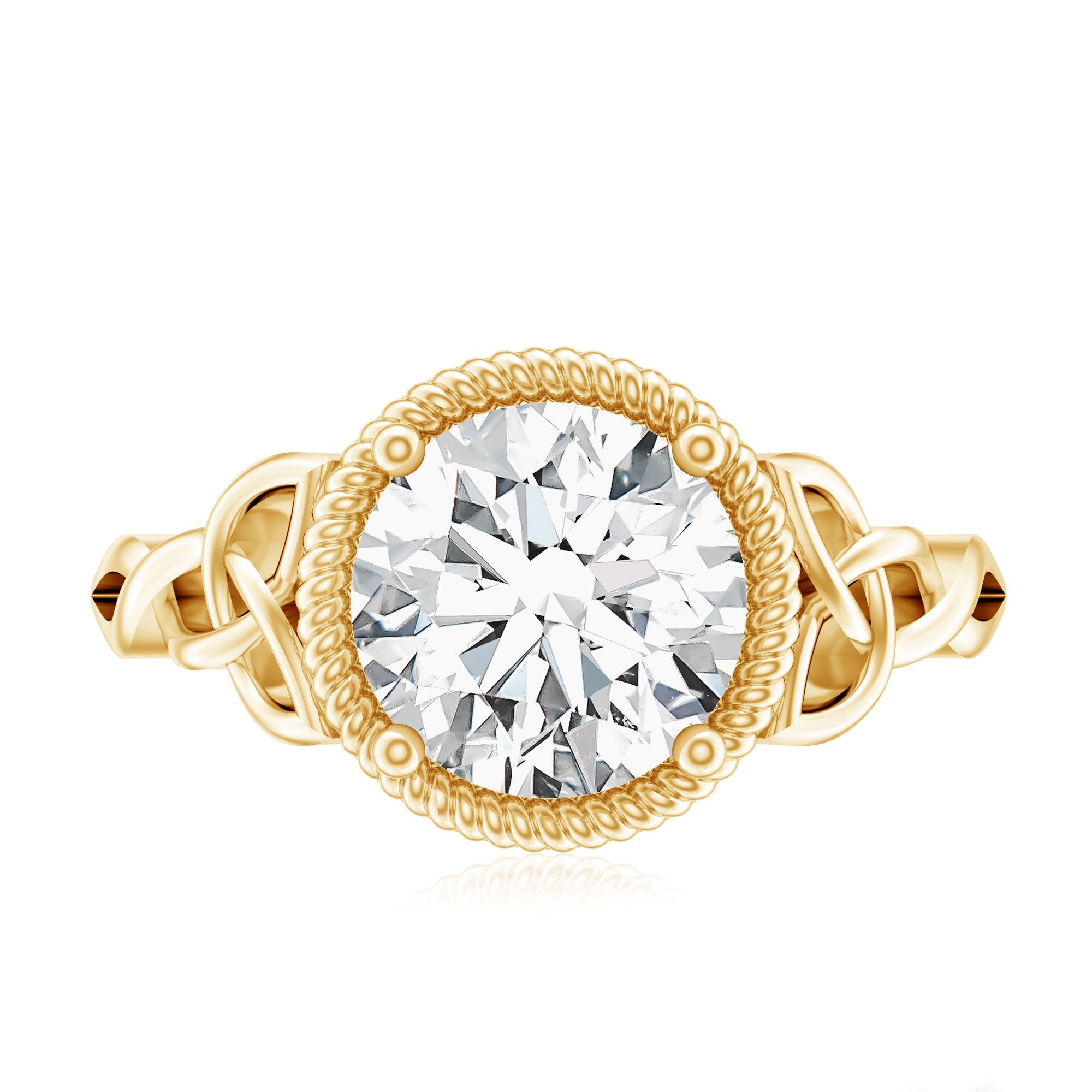 Moissanite Engagement Ring - Brilliant Cut Center Stone with Rope Frame Detailing