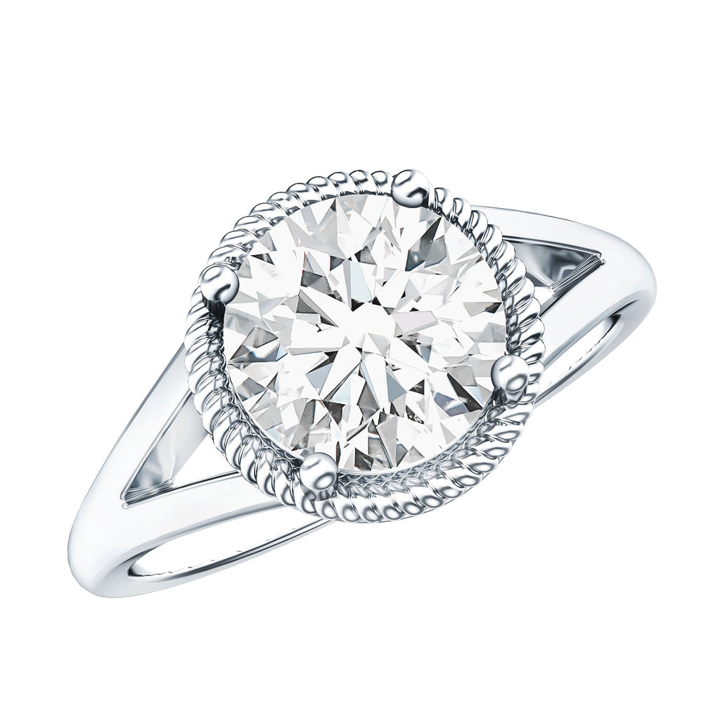 Moissanite Engagement Ring - 2 Carat Look Round Solitaire With Twisted Rope Band