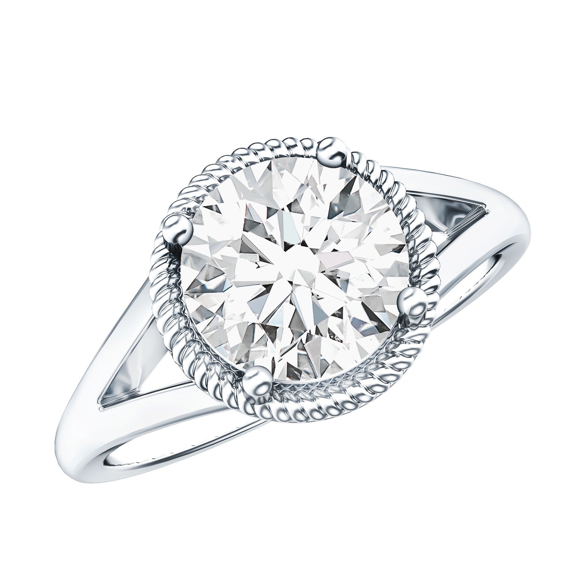 Moissanite Engagement Ring - 2 Carat Look Round Solitaire With Twisted Rope Band