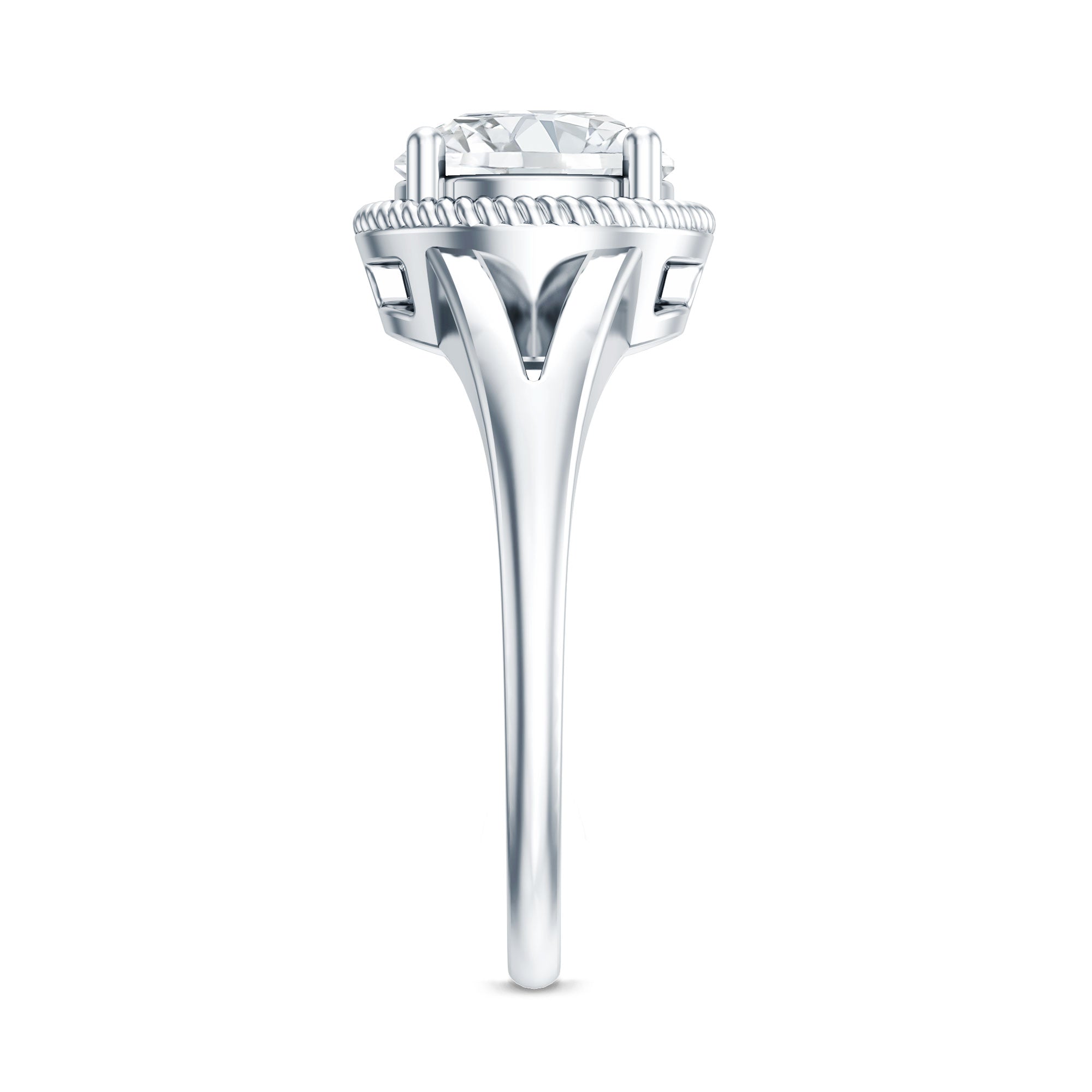 Moissanite Engagement Ring - 2 Carat Look Round Solitaire With Twisted Rope Band