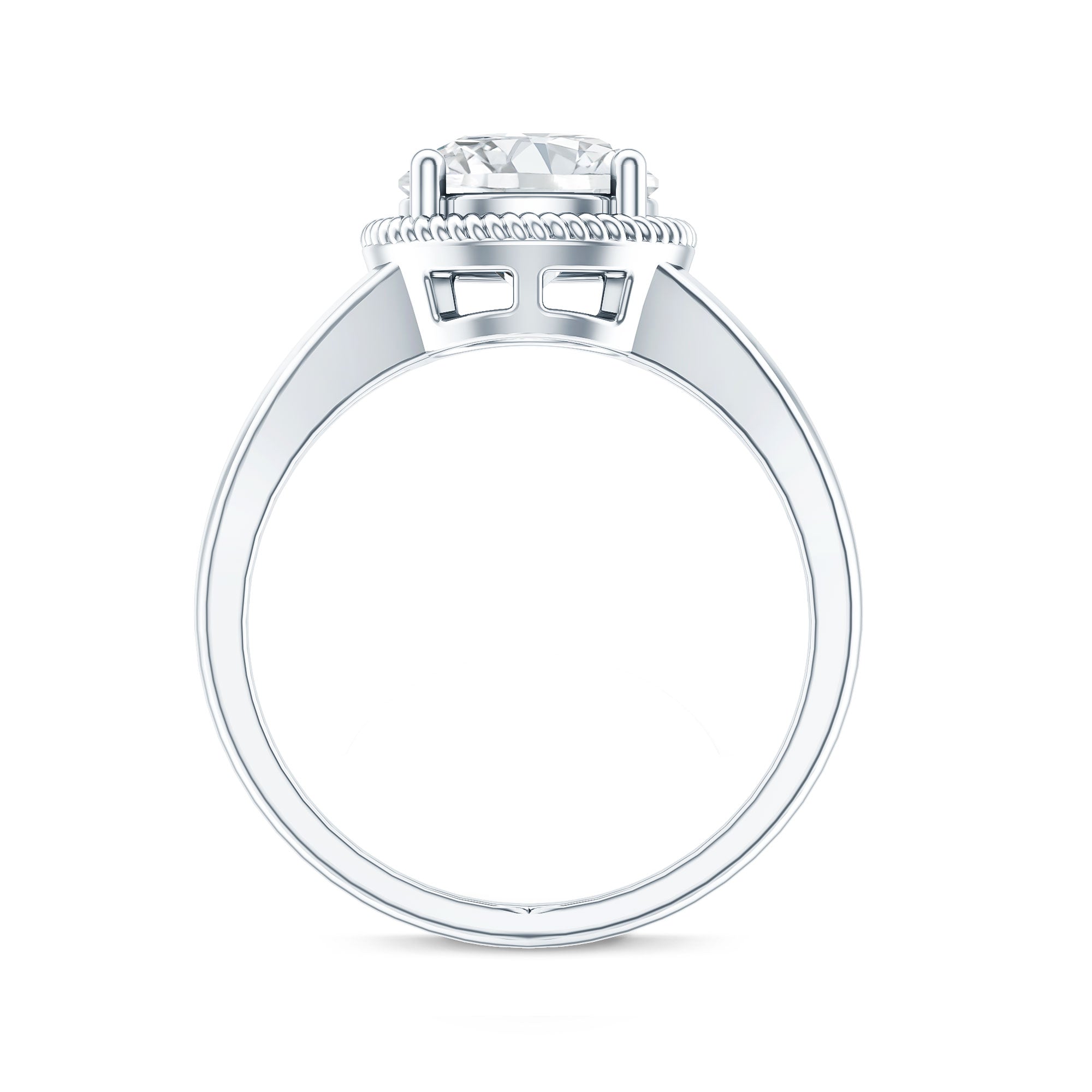 Moissanite Engagement Ring - 2 Carat Look Round Solitaire With Twisted Rope Band
