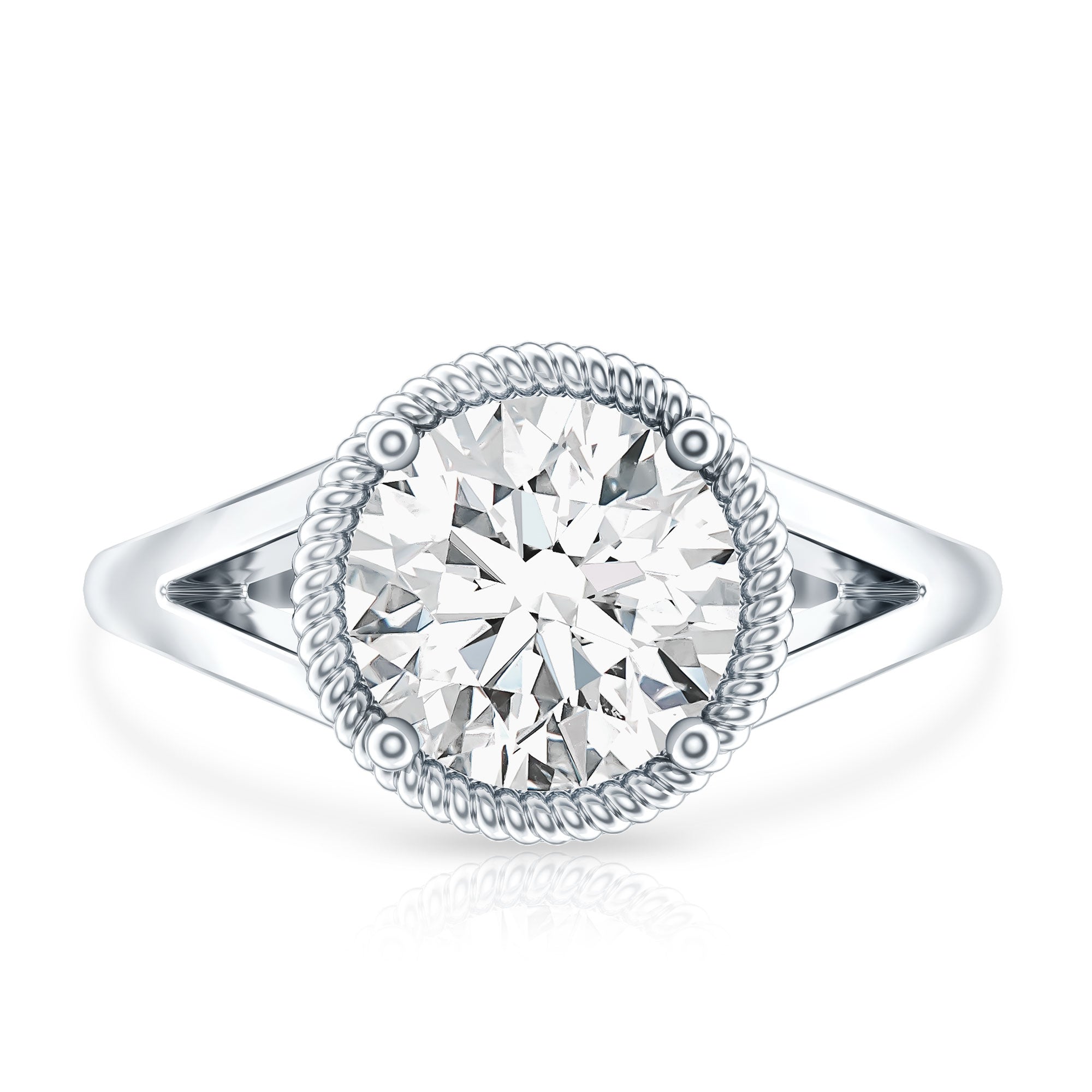 Moissanite Engagement Ring - 2 Carat Look Round Solitaire With Twisted Rope Band