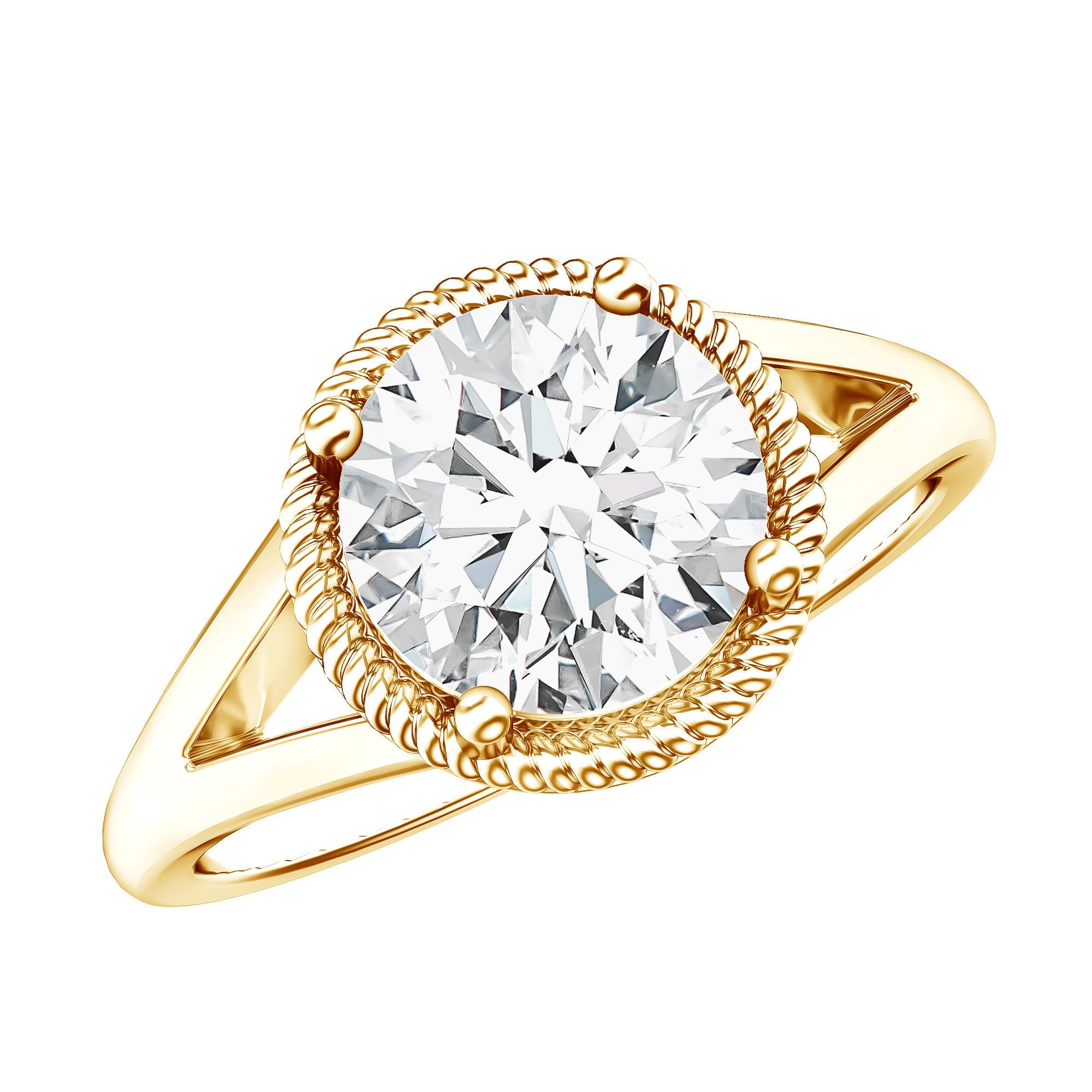 Moissanite Engagement Ring - 2 Carat Look Round Solitaire With Twisted Rope Band