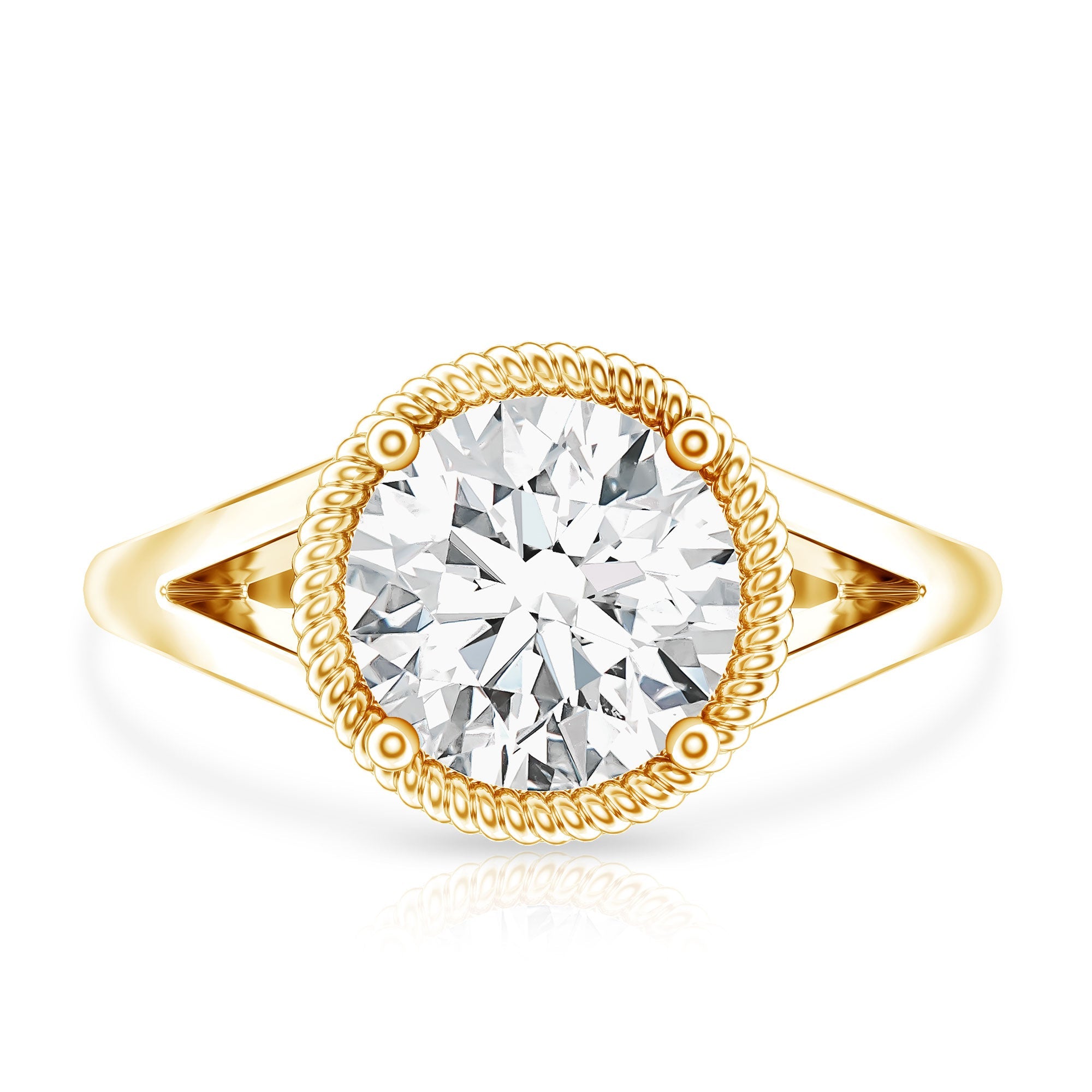 Moissanite Engagement Ring - 2 Carat Look Round Solitaire With Twisted Rope Band