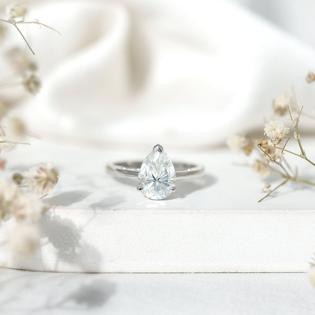Moissanite Engagement Ring – 2 Carat Pear Shaped Solitaire With D Color Clarity