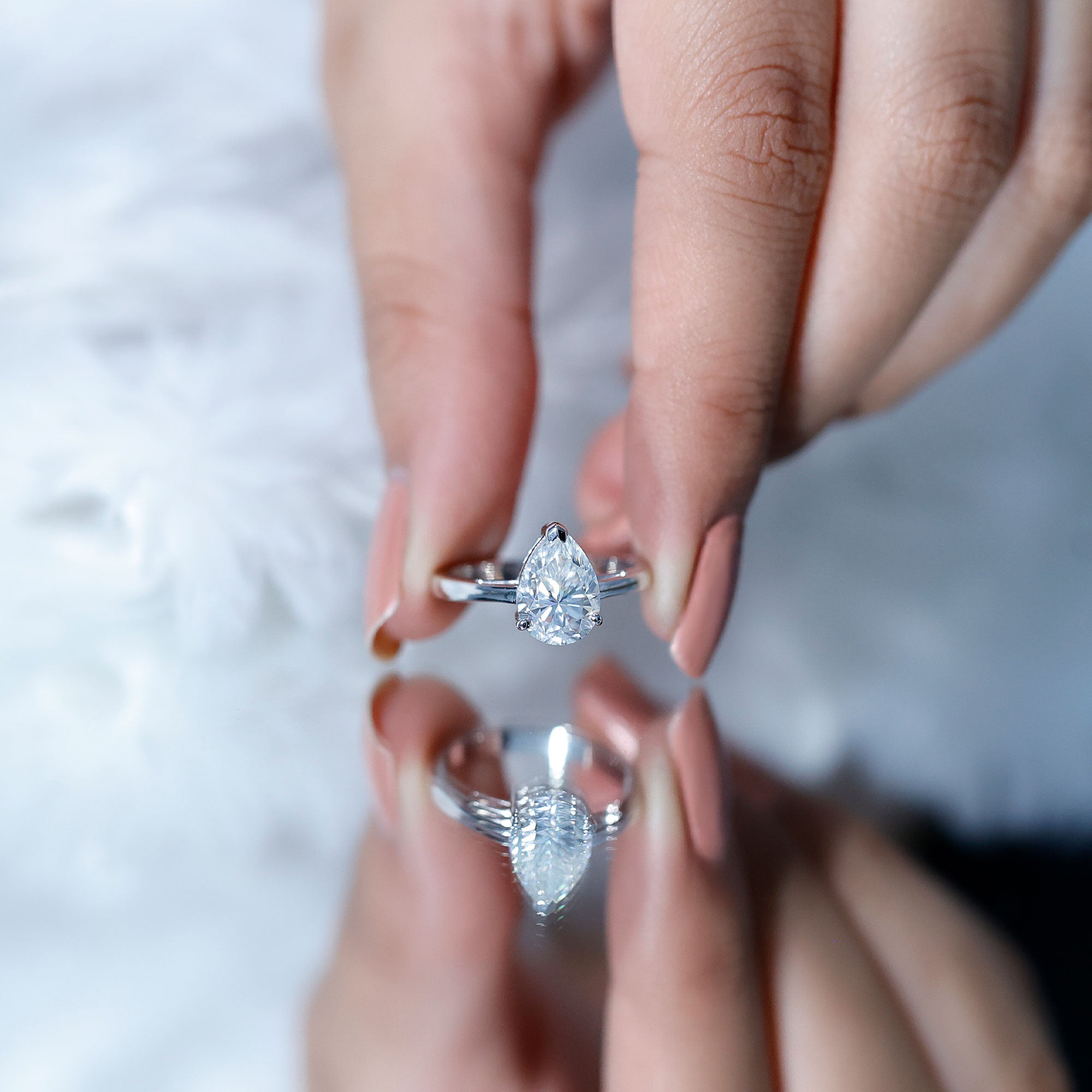 Moissanite Engagement Ring – 2 Carat Pear Shaped Solitaire With D Color Clarity