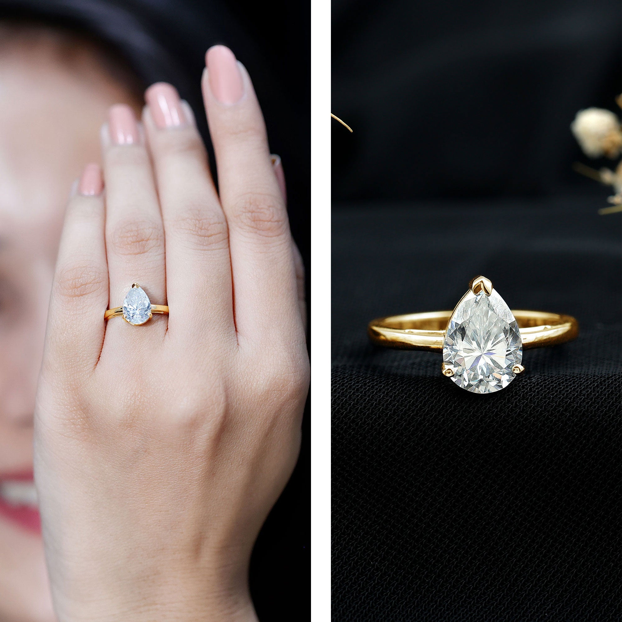 Moissanite Engagement Ring – 2 Carat Pear Shaped Solitaire With D Color Clarity