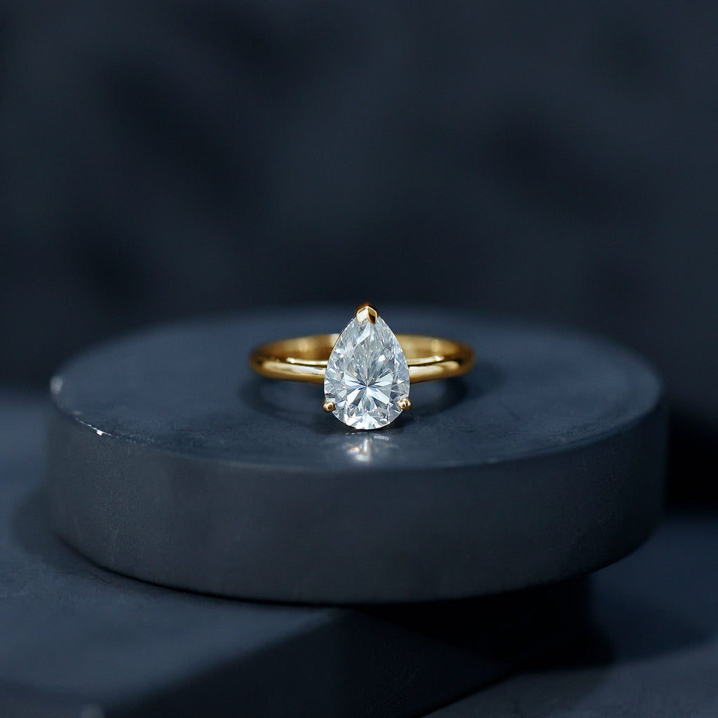 Moissanite Engagement Ring – 2 Carat Pear Shaped Solitaire With D Color Clarity