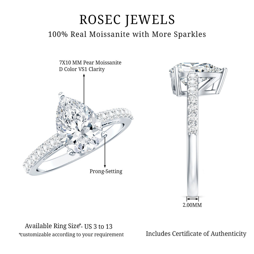 Certified Moissanite Teardrop Engagement Ring