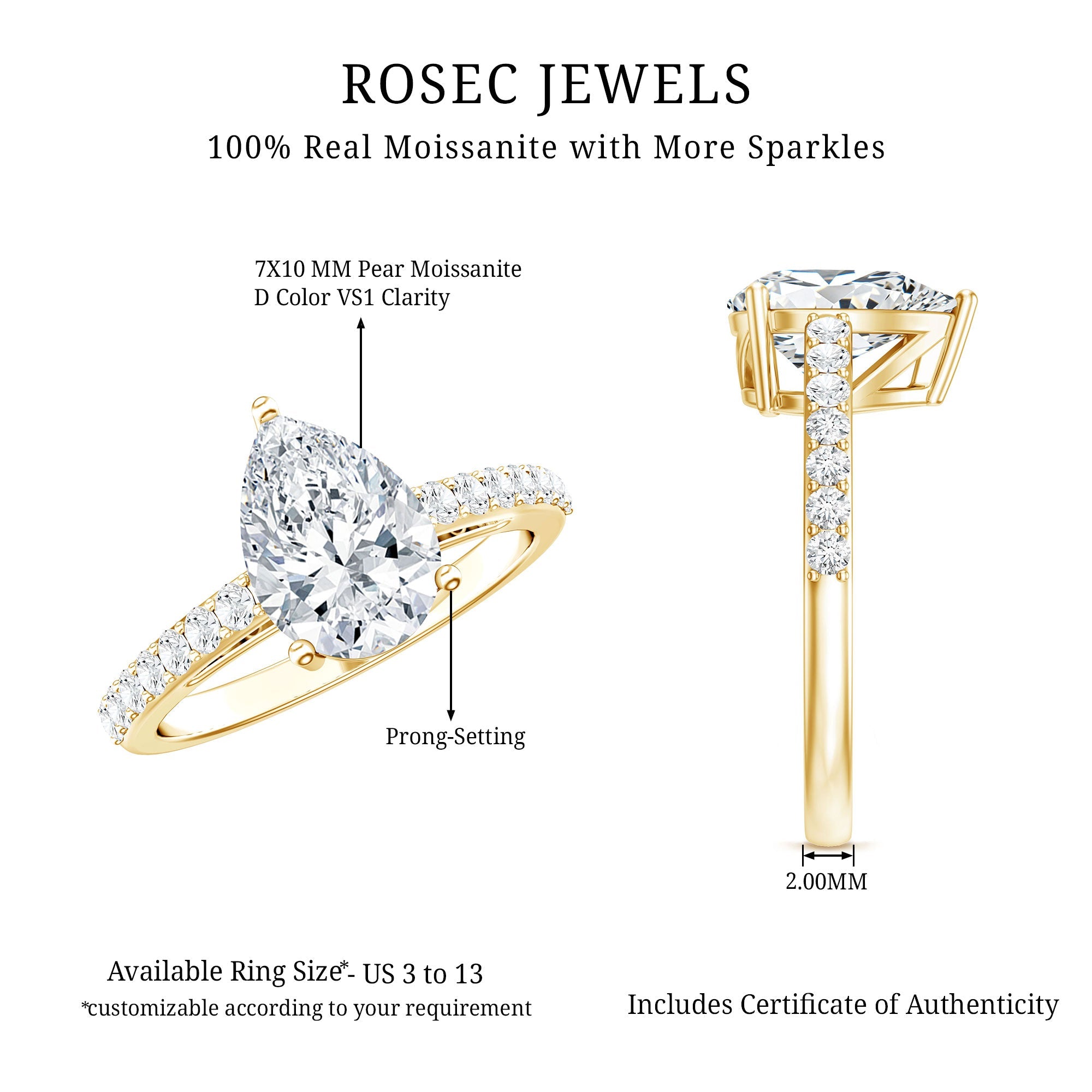 Certified Moissanite Teardrop Engagement Ring