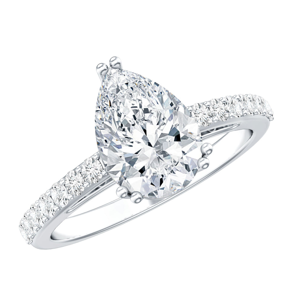 Certified 2 Carat Moissanite Pear Shaped Engagement Ring with Side Stones