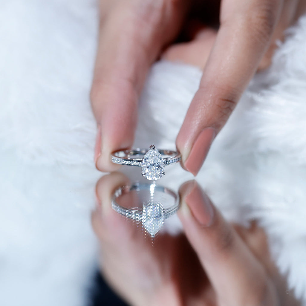 Solitaire Moissanite Pear Engagement Ring with Certificate