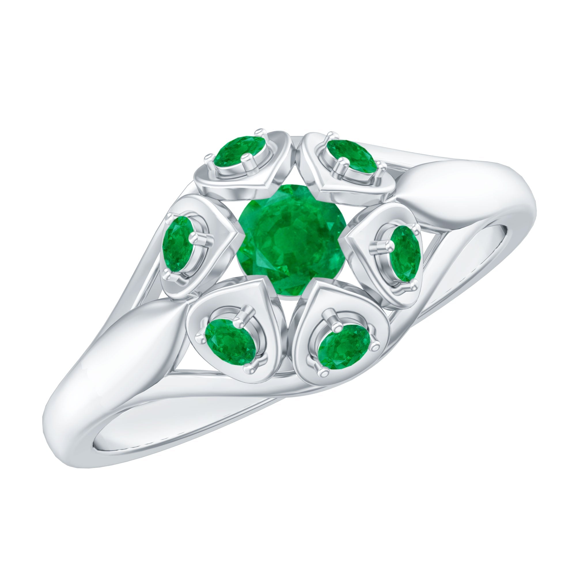 Emerald Flower Ring – Vintage Engagement Band with AAA Quality Emerald & Prong Setting