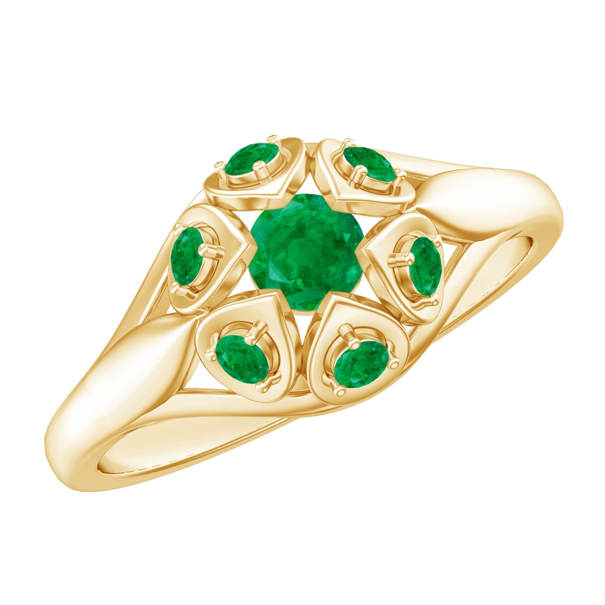 Emerald Flower Ring – Vintage Engagement Band with AAA Quality Emerald & Prong Setting