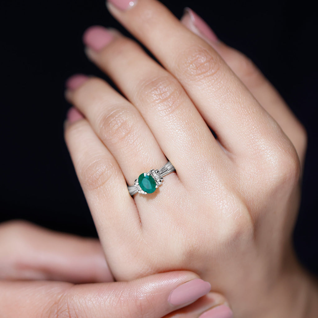 Emerald Solitaire Engagement Ring – Oval Cut Bow Design, AAA Quality Gemstone