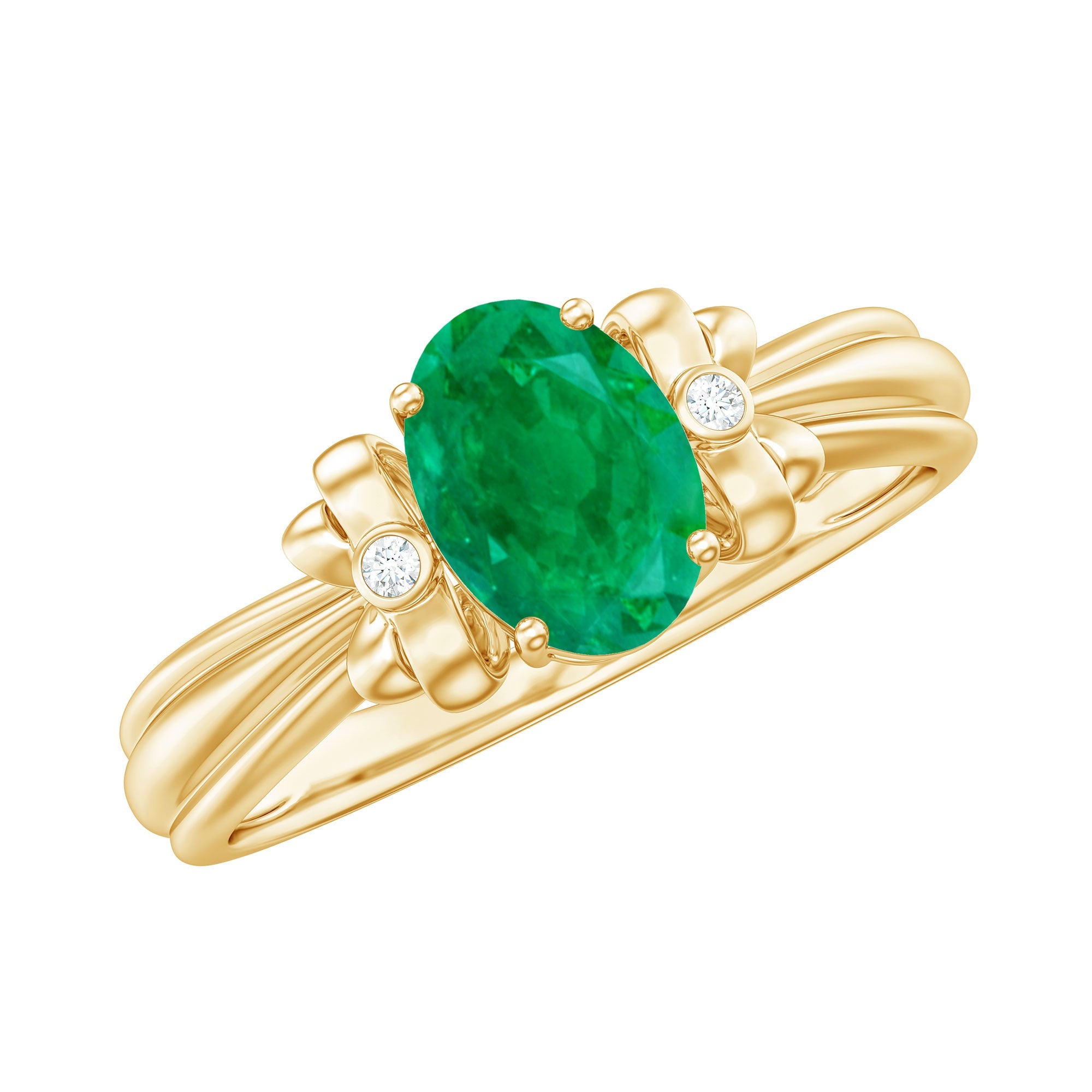 Emerald Solitaire Engagement Ring – Oval Cut Bow Design, AAA Quality Gemstone