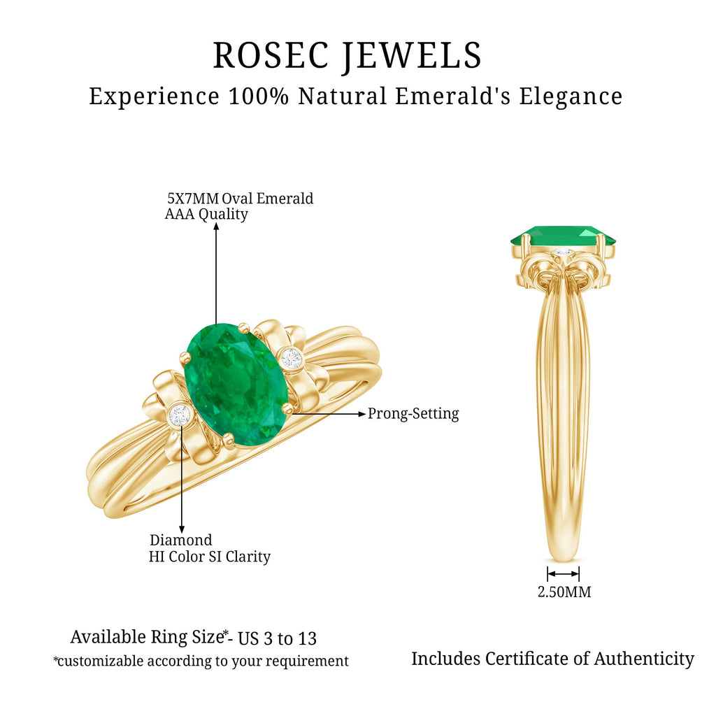 Emerald Solitaire Engagement Ring – Oval Cut Bow Design, AAA Quality Gemstone