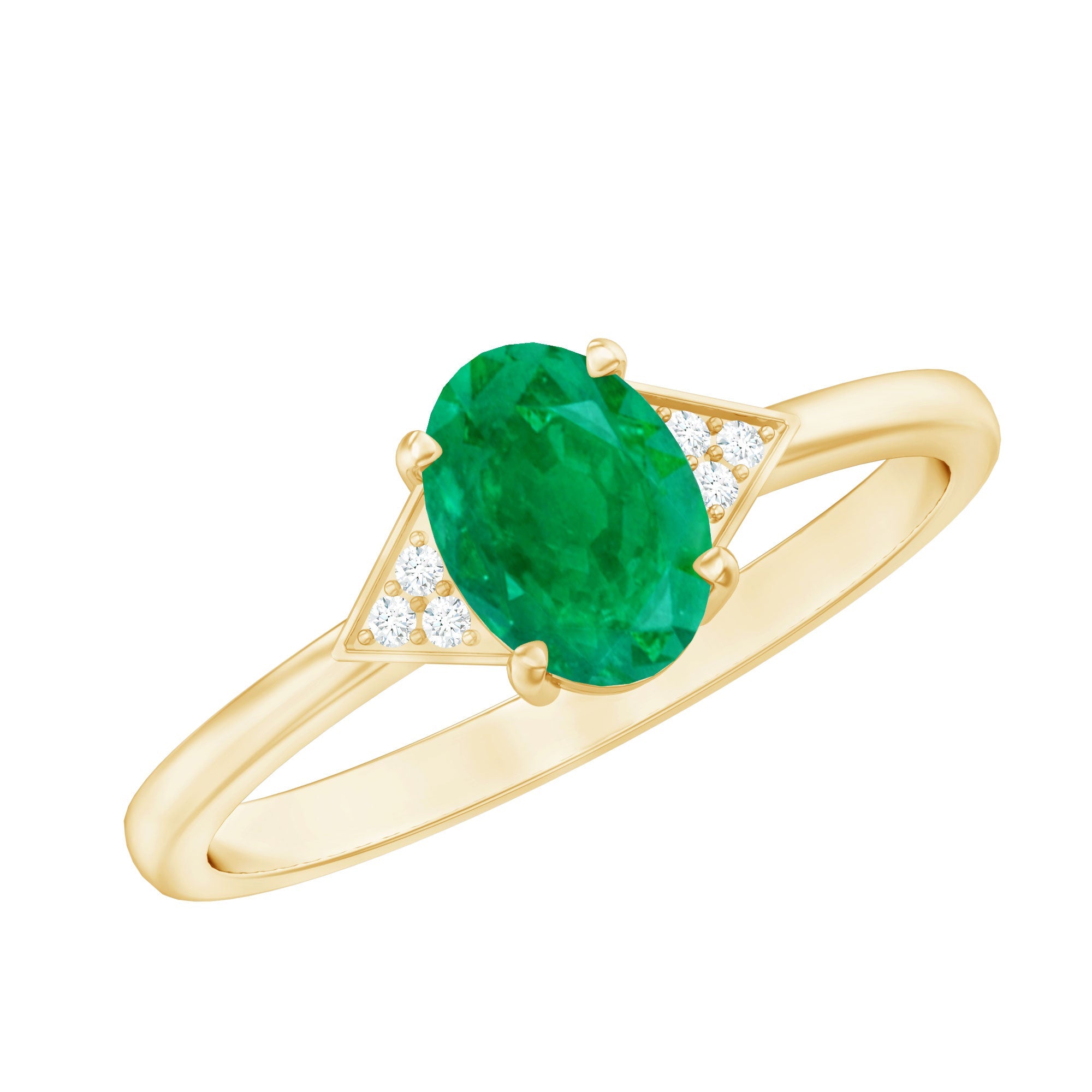 Emerald Engagement Ring - Solitaire 5x7 MM Oval Emerald with Diamonds | AAA Quality
