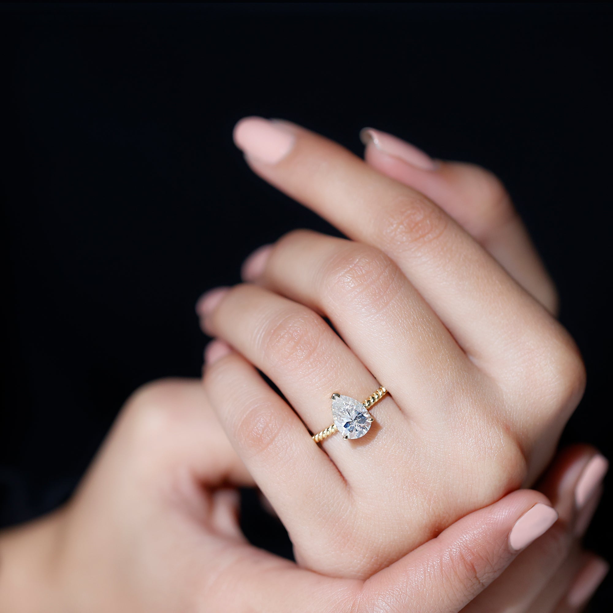 Brilliant Cut Solitaire Moissanite Pear Shaped Engagement Ring