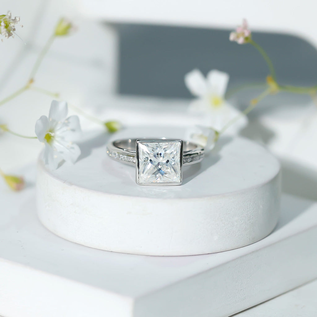 3 CT Moissanite Bezel Set Engagement Ring with Channel Set