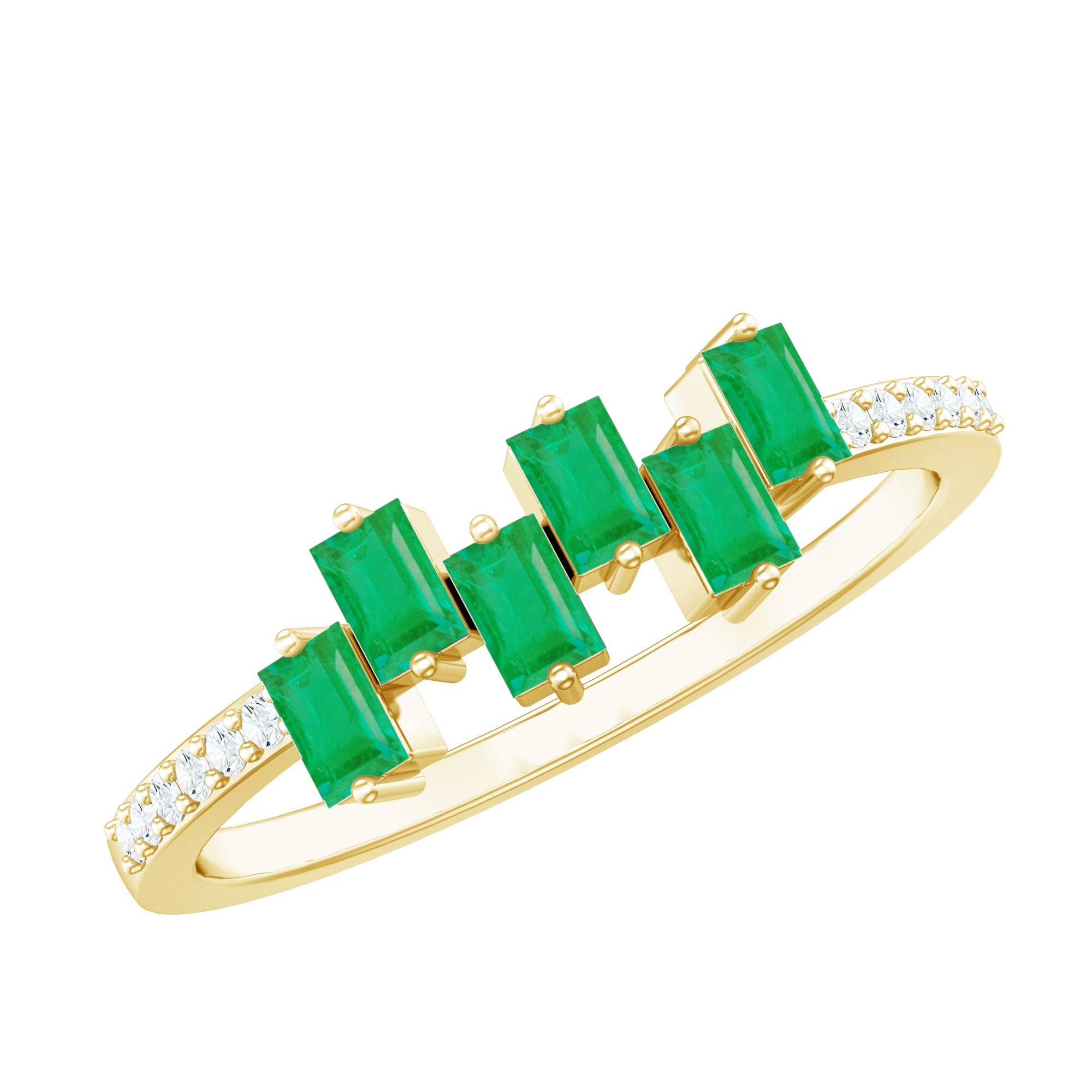 Emerald Promise Ring – Baguette Cut Ring with Diamond Side Stones, AAA Quality
