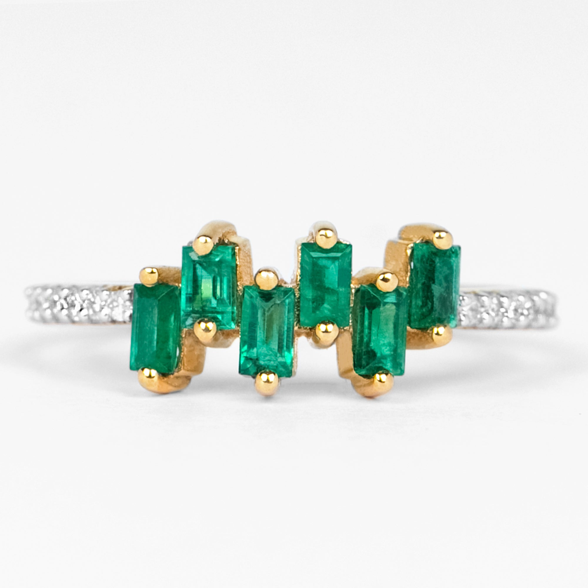 Emerald Promise Ring – Baguette Cut Ring with Diamond Side Stones, AAA Quality