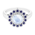 0.8 Carat Bezel Set Moonstone Vintage Inspired Engagement Ring with Blue Sapphire