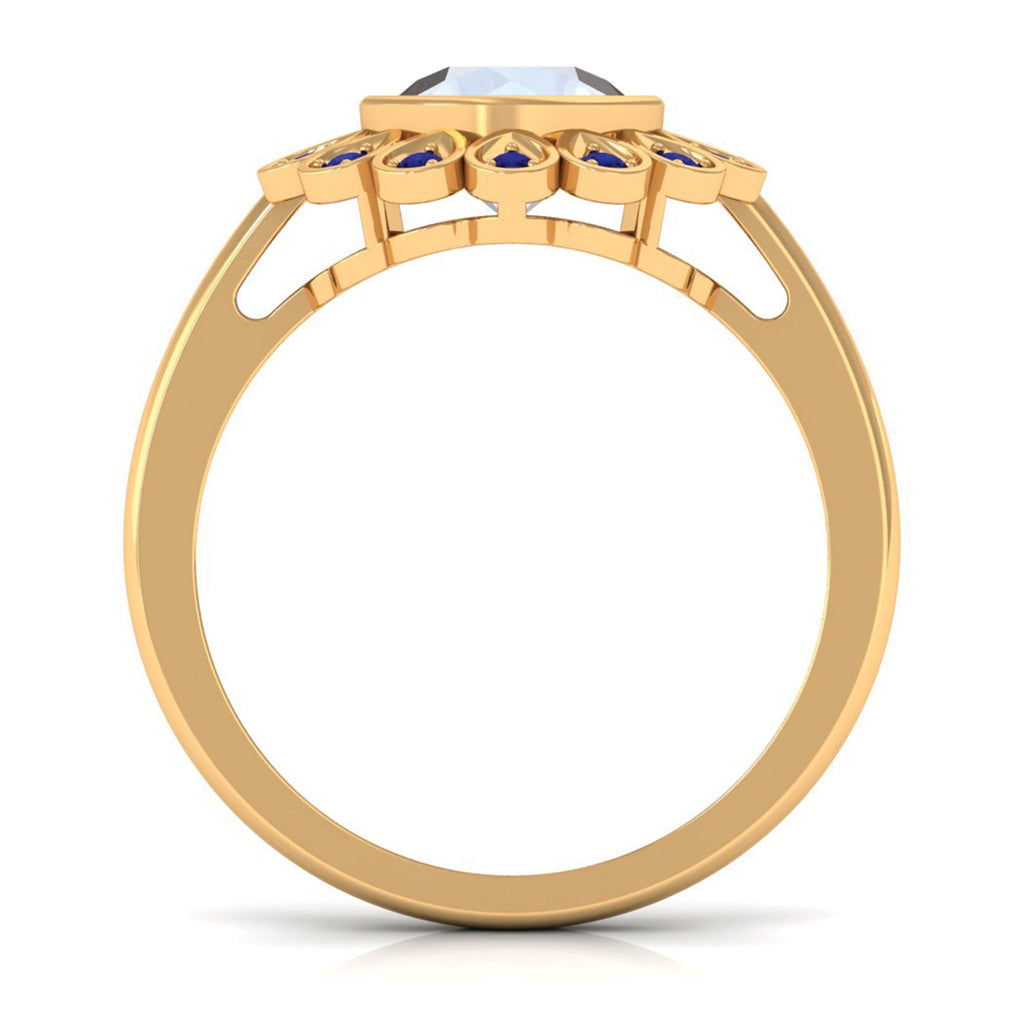 0.8 Carat Bezel Set Moonstone Vintage Inspired Engagement Ring with Blue Sapphire