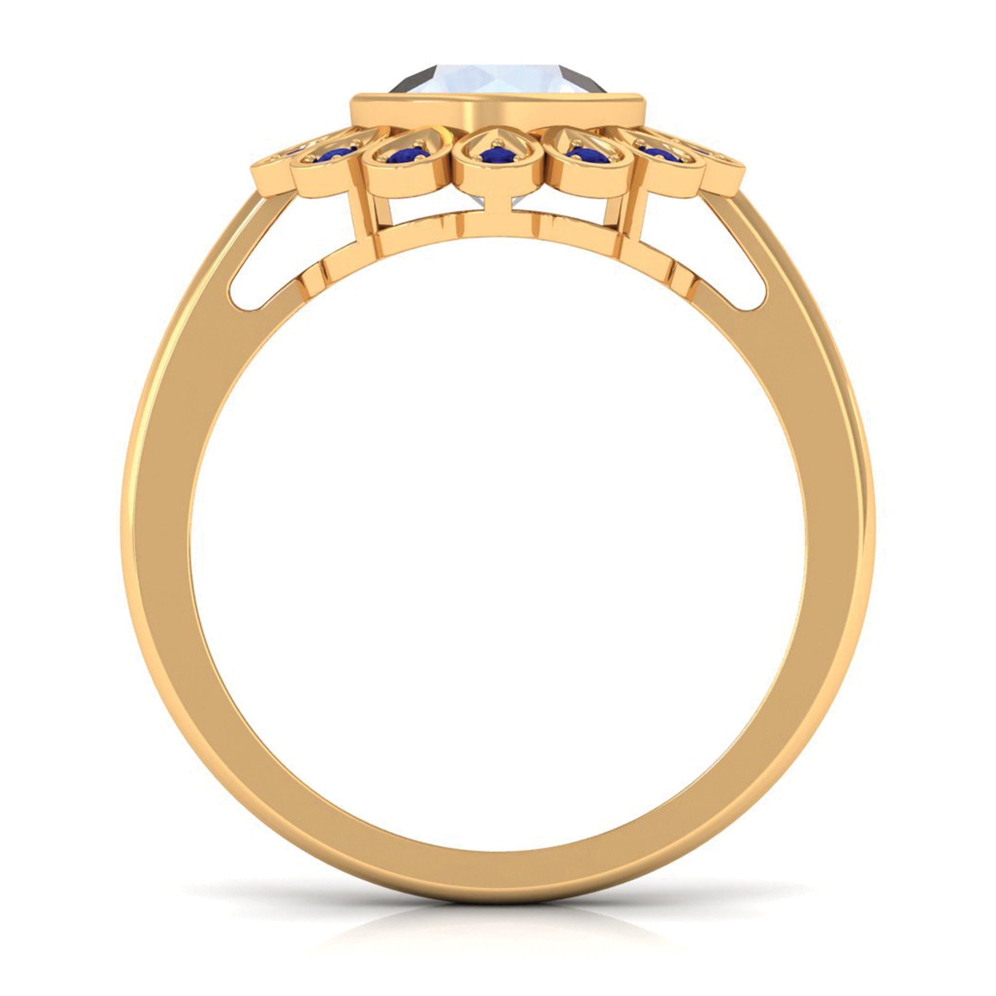 0.8 Carat Bezel Set Moonstone Vintage Inspired Engagement Ring with Blue Sapphire
